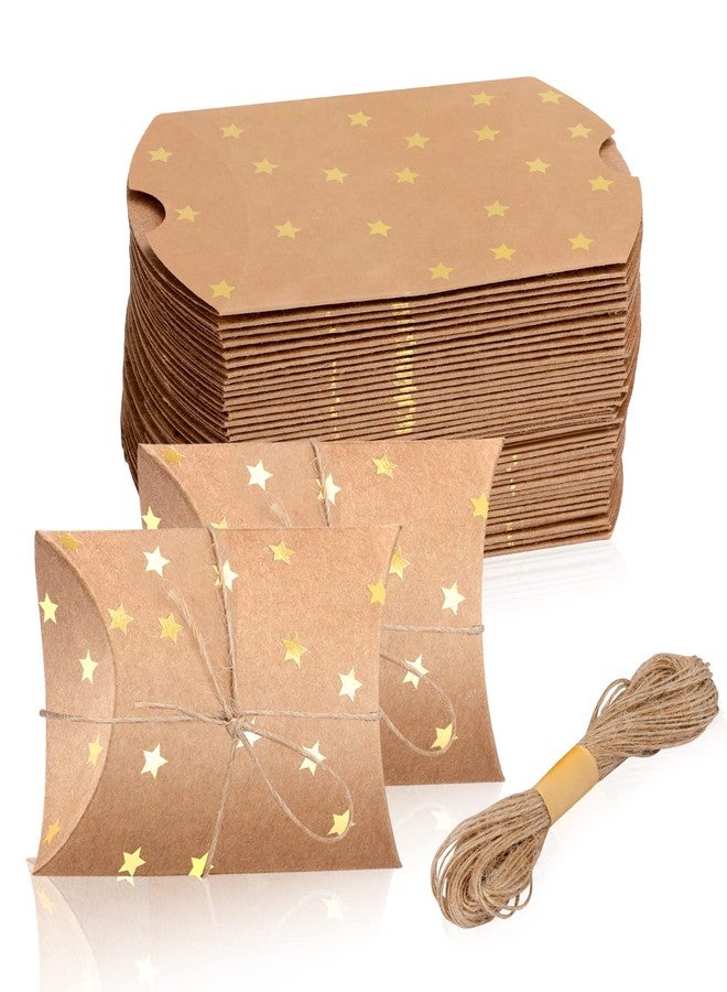 WANGDEFA 100 Pieces 2.36x3.5x0.98 inch Small Gift Pillow Boxes for Gifts Kraft New Year Gift Box Christmas Pillow Boxes Pillow Gift Boxes with Jute String for Wedding New year Present and Birthday Party Favor - Image 1